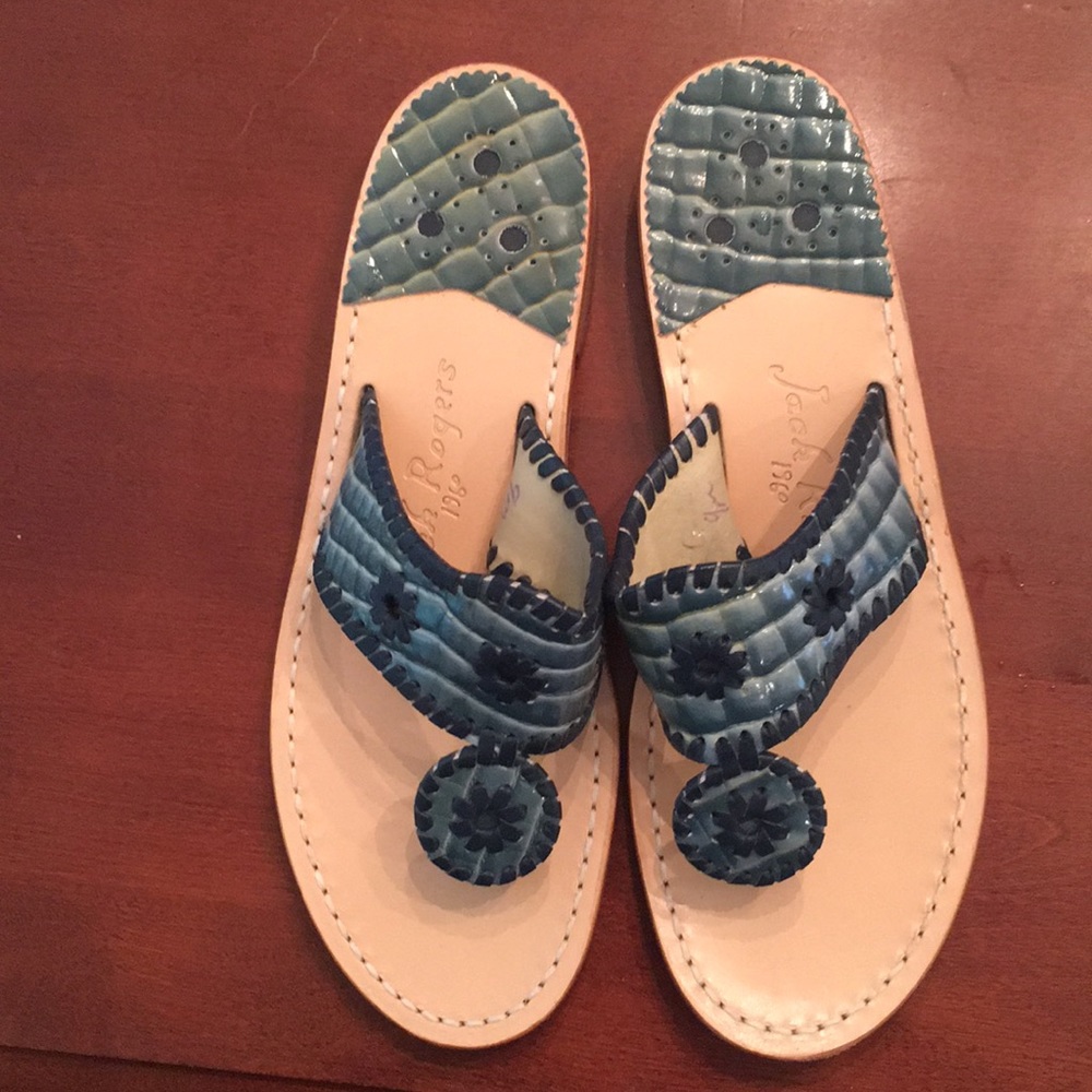 Jack Rogers Blue Sandals Sz 9 Croco leather